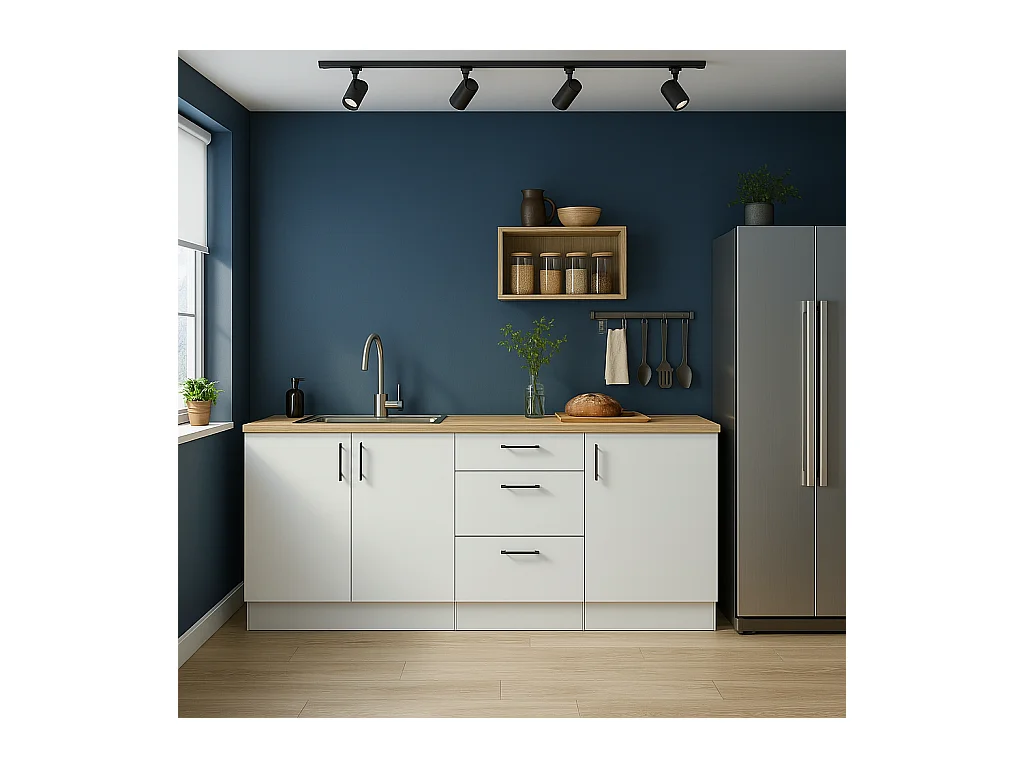 Ensemble de cuisine composé de 3 éléments coloris blanc brillant/chêne canadien