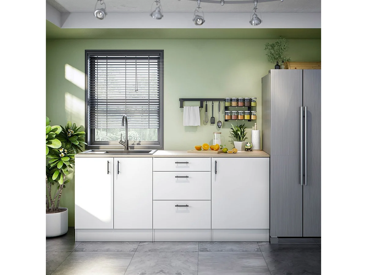 Ensemble de cuisine composé de 3 éléments coloris blanc brillant/chêne canadien