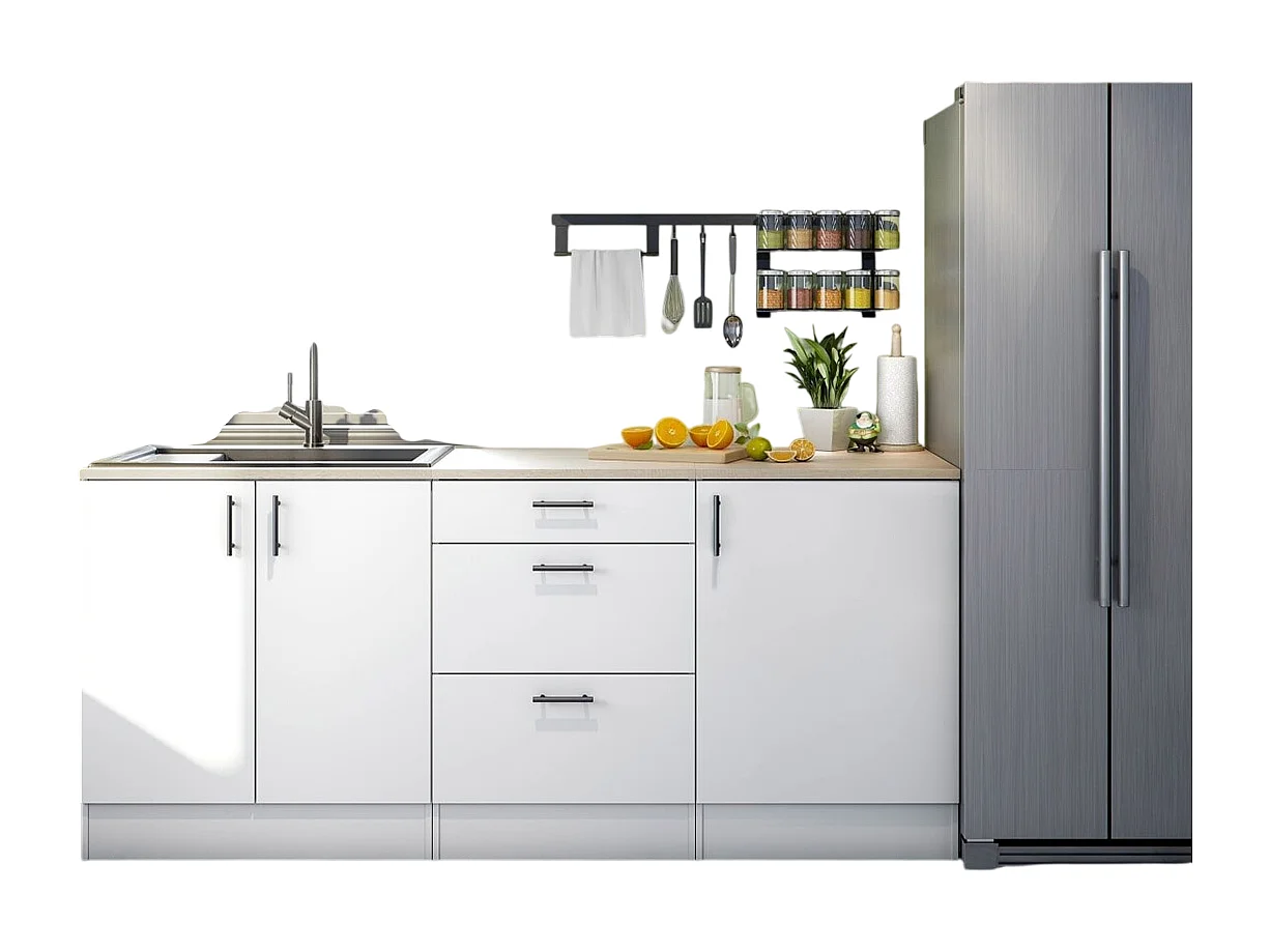 Ensemble de cuisine composé de 3 éléments coloris blanc brillant/chêne canadien