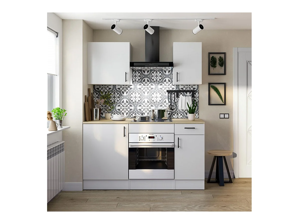 Ensemble de cuisine avec 5 éléments coloris blanc brillant/chêne canadien