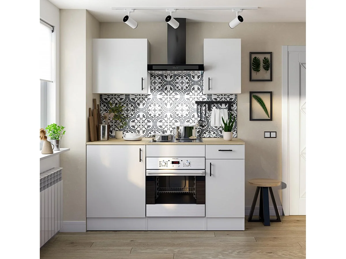 Ensemble de cuisine avec 5 éléments coloris blanc brillant/chêne canadien