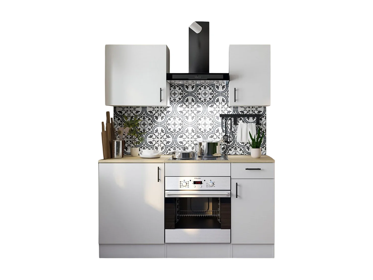 Ensemble de cuisine avec 5 éléments coloris blanc brillant/chêne canadien
