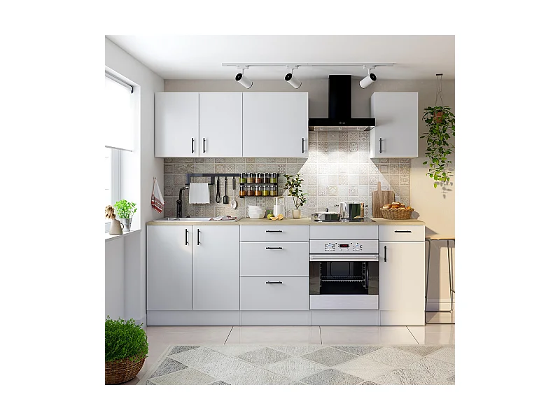 Ensemble de cuisine avec 7 éléments coloris blanc brillant/chêne canadien