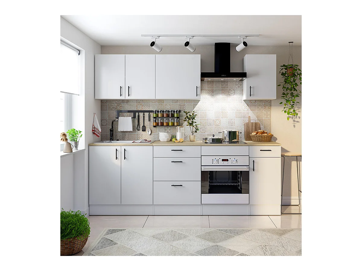 Ensemble de cuisine avec 7 éléments coloris blanc brillant/chêne canadien