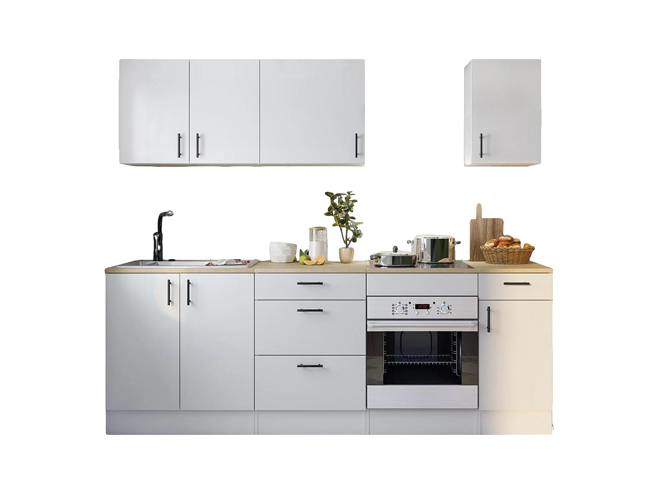 Ensemble de cuisine avec 7 éléments coloris blanc brillant/chêne canadien