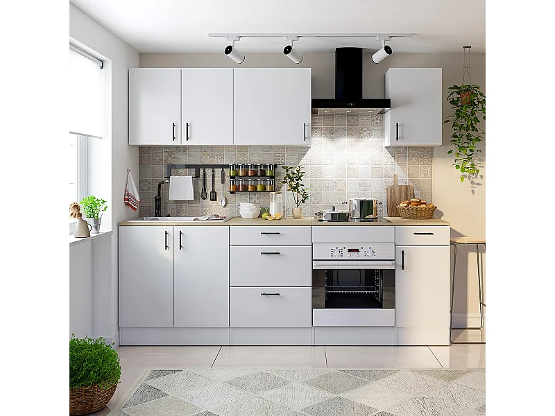 Ensemble de cuisine avec 7 éléments coloris blanc brillant/chêne canadien