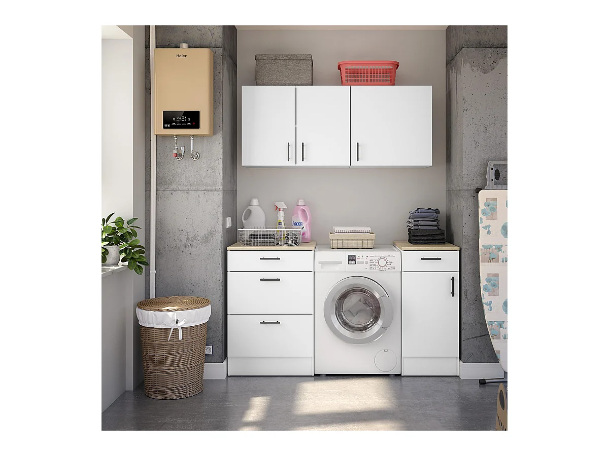 Ensemble de cuisine de modules coloris blanc brillant/chêne canadien