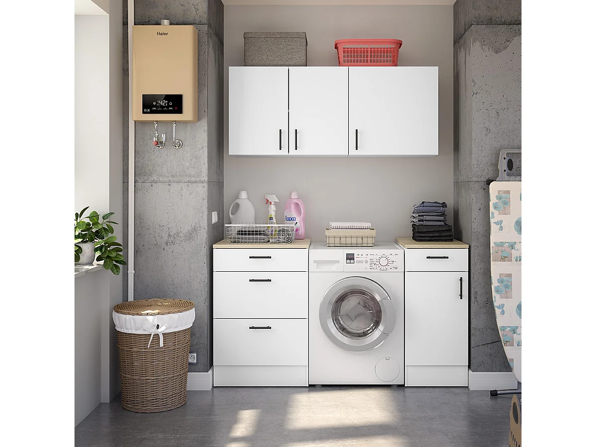 Ensemble de cuisine de modules coloris blanc brillant/chêne canadien