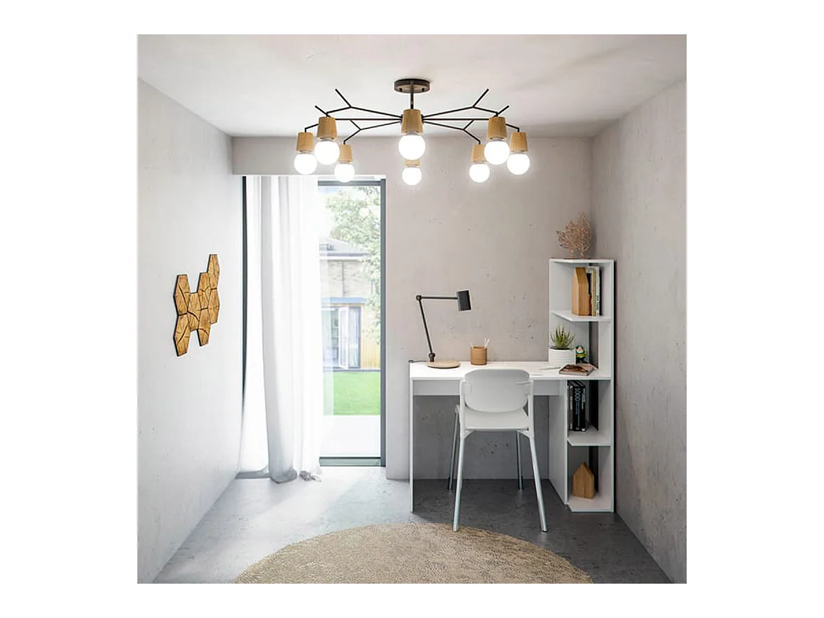 Table du bureau, meuble du bureau réversible avec étagère en bois coloris Blanc artik - hauteur 136 x longueur 110 x profondeur 52 cm