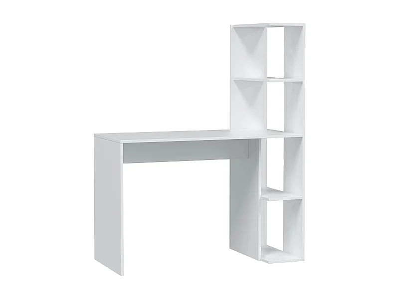 Table du bureau, meuble du bureau réversible avec étagère en bois coloris Blanc artik - hauteur 136 x longueur 110 x profondeur 52 cm