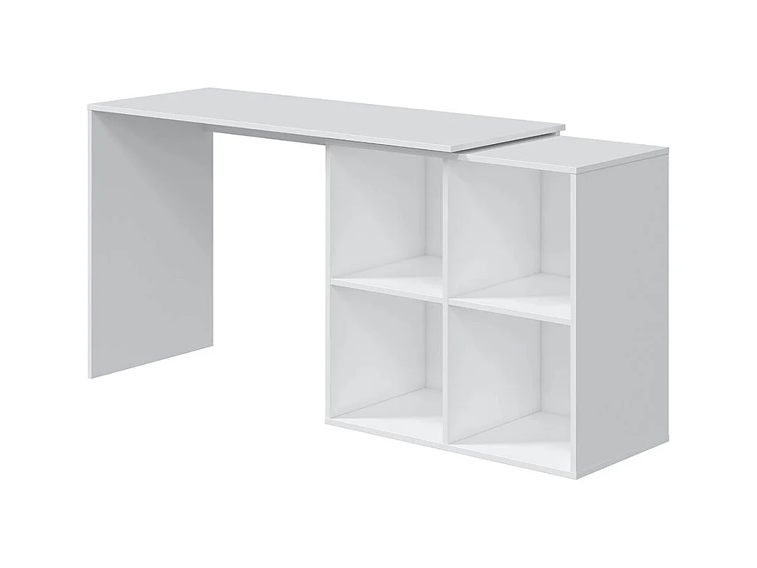 Table du bureau, meuble du bureau réversible en bois coloris blanc artic - hauteur 74 x longueur 120-152 x profondeur 77 cm