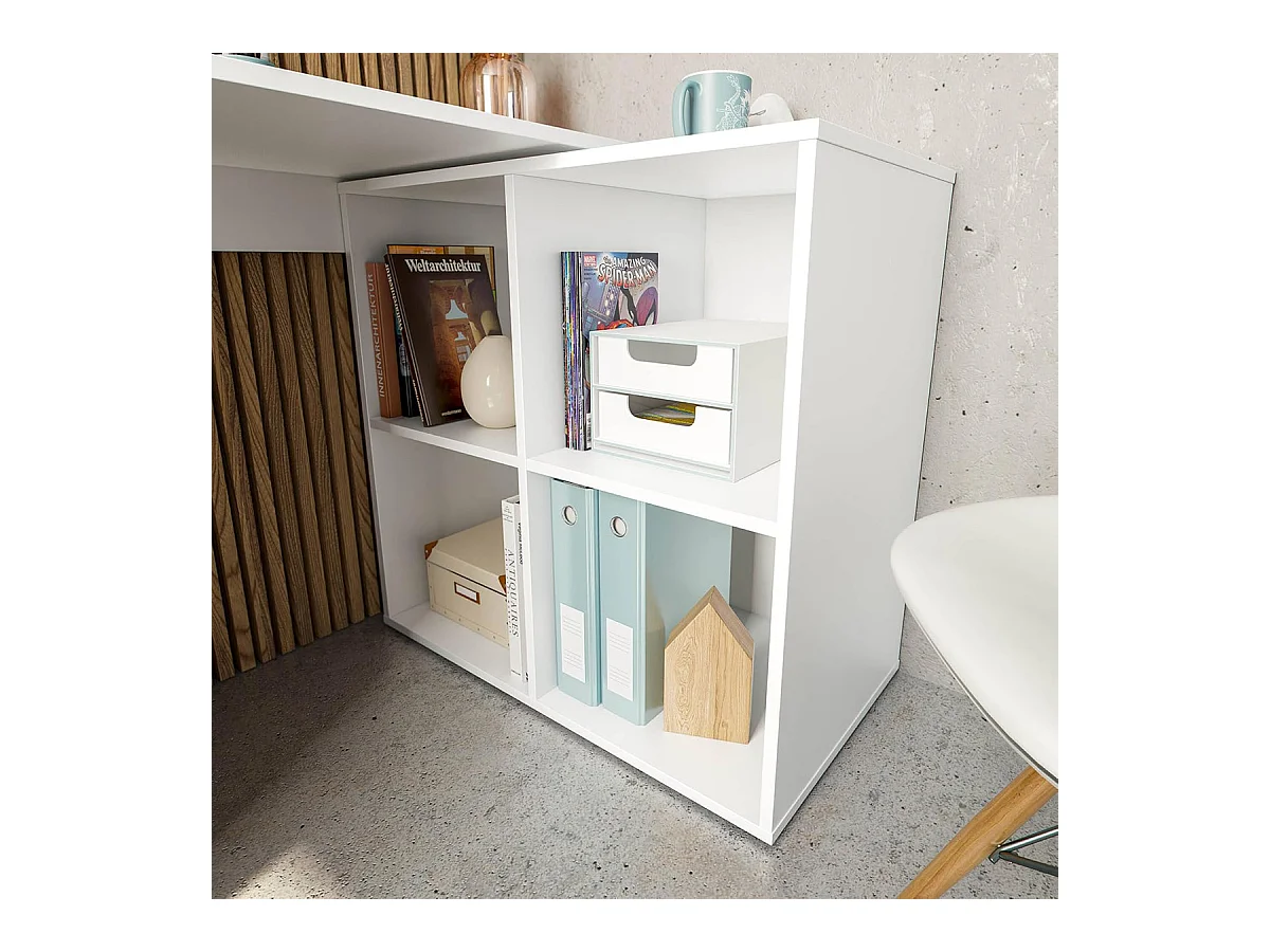 Table du bureau, meuble du bureau réversible en bois coloris blanc artic - hauteur 74 x longueur 120-152 x profondeur 77 cm