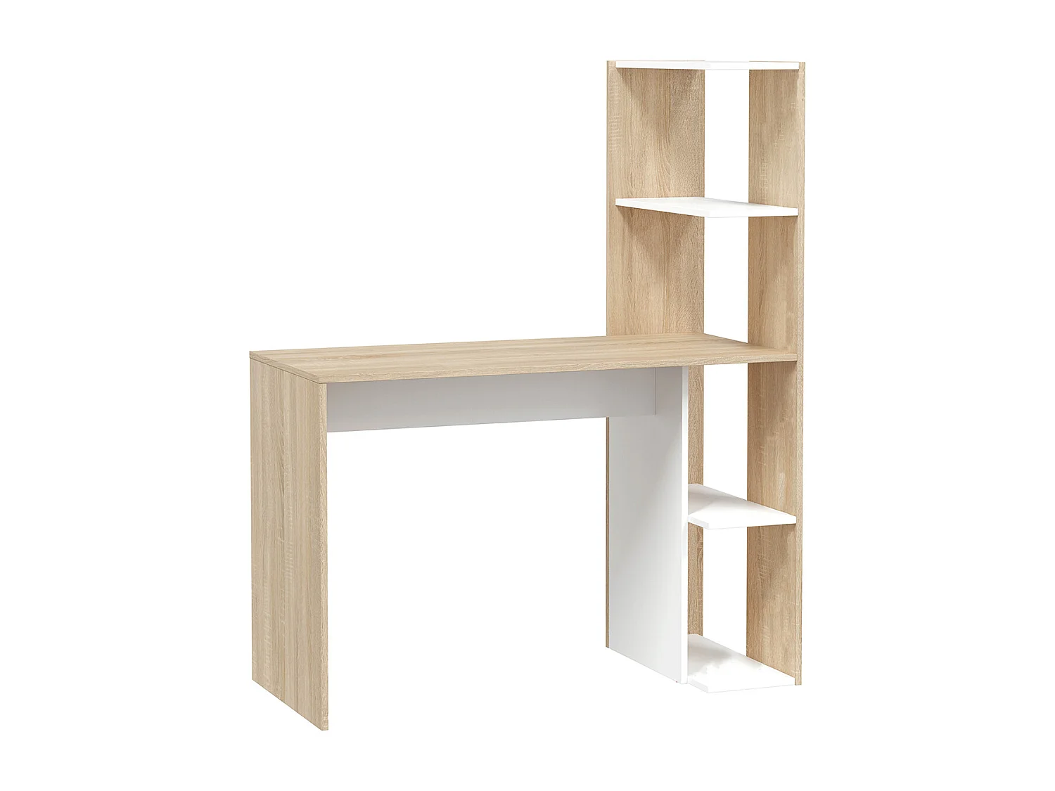 Table du bureau, meuble du bureau réversible avec étagère en bois coloris Blanc artik, chêne canadien - hauteur 136 x longueur 110 x profondeur 52 cm