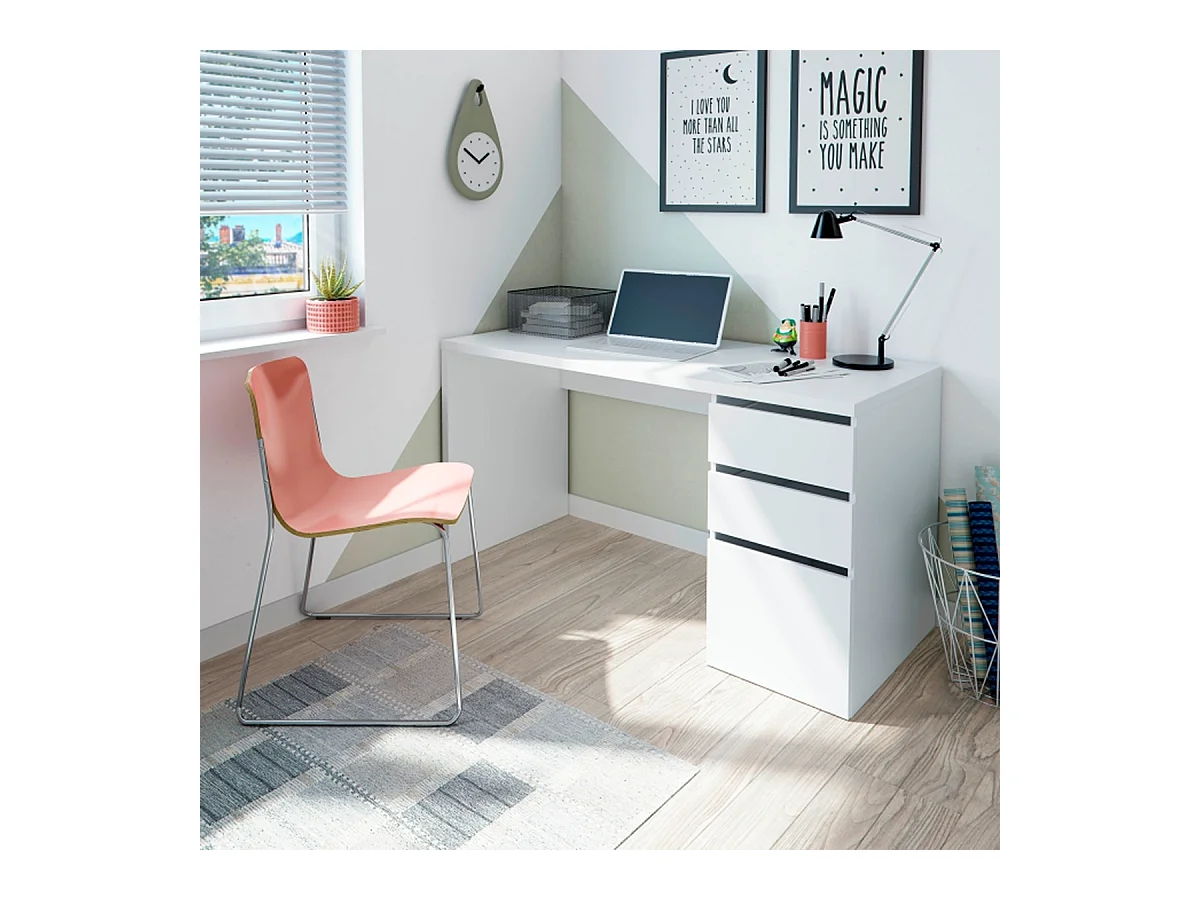 Table du bureau, meuble du bureau réversible en bois coloris Blanc artik - hauteur 74 x longueur 60 x profondeur 138 cm