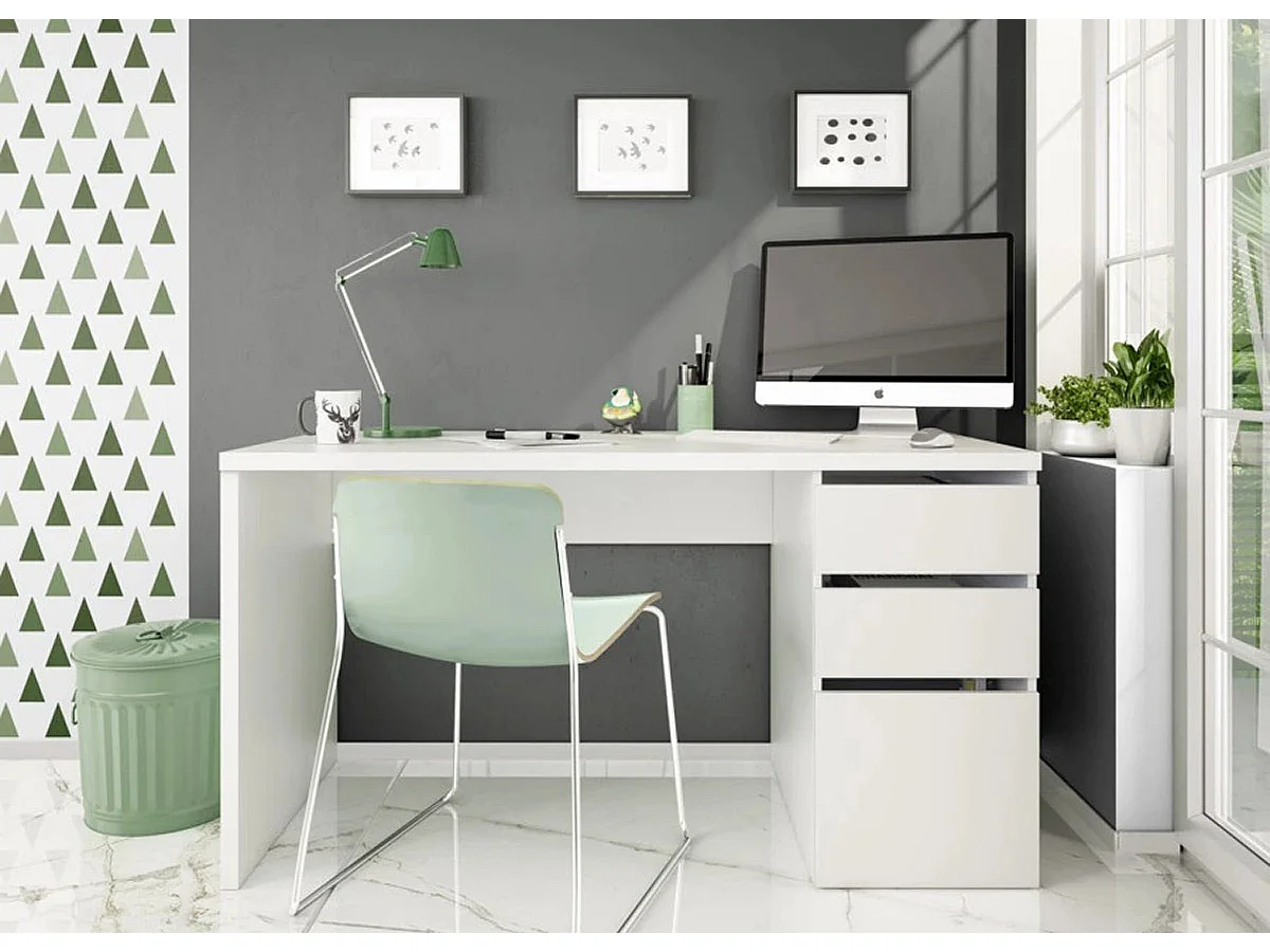 Table du bureau, meuble du bureau réversible en bois coloris Blanc artik - hauteur 74 x longueur 60 x profondeur 138 cm