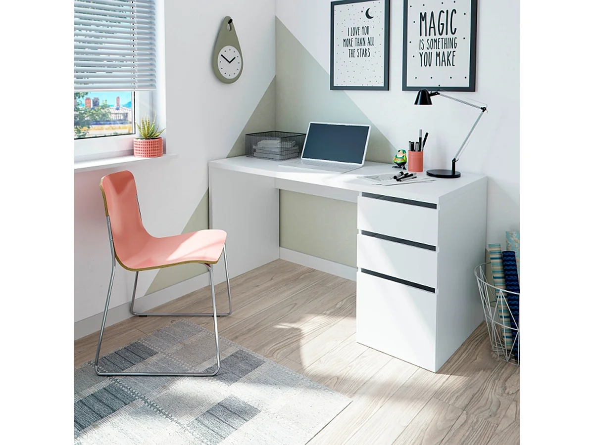 Table du bureau, meuble du bureau réversible en bois coloris Blanc artik - hauteur 74 x longueur 60 x profondeur 138 cm