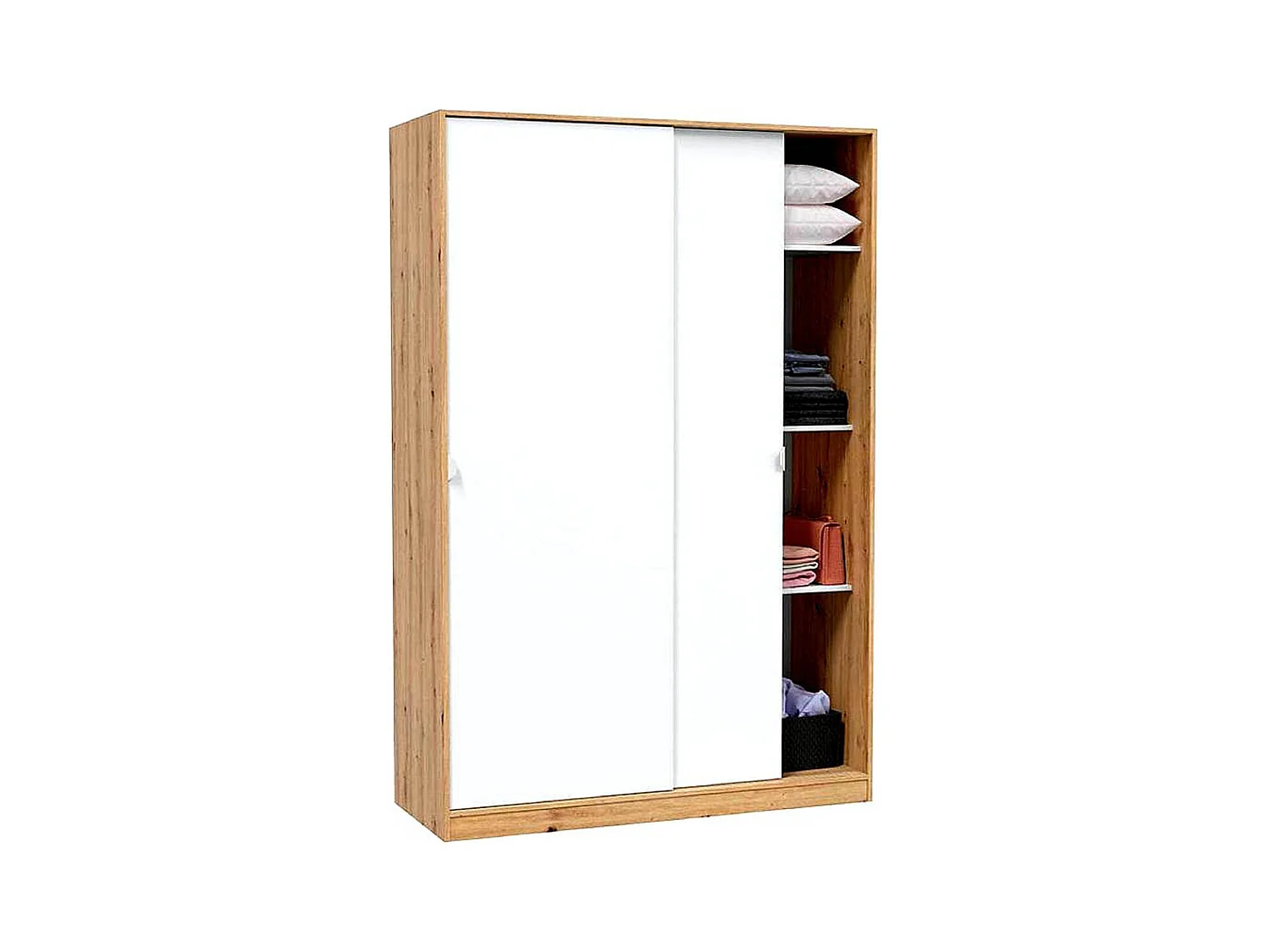 Armoire, placard avec 2 portes coulissantes coloris chêne nordique, blanc artic - longueur 120 x hauteur 200 x profondeur 50 cm