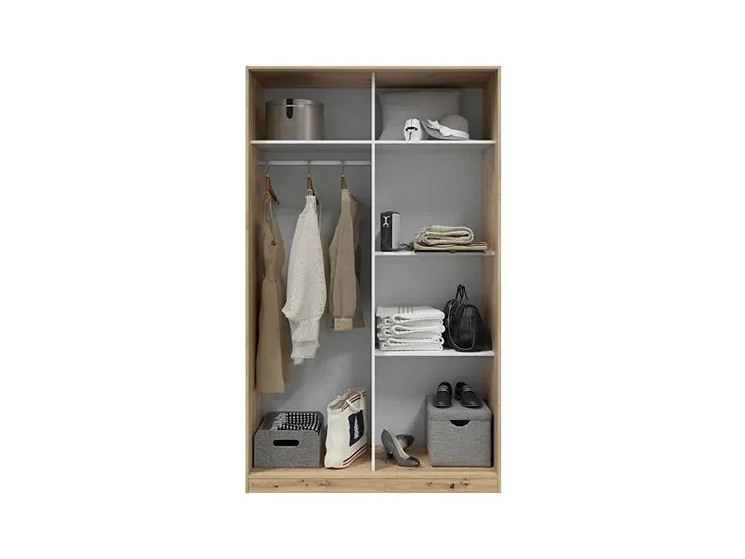Armoire, placard avec 2 portes coulissantes coloris chêne nordique, blanc artic - longueur 120 x hauteur 200 x profondeur 50 cm