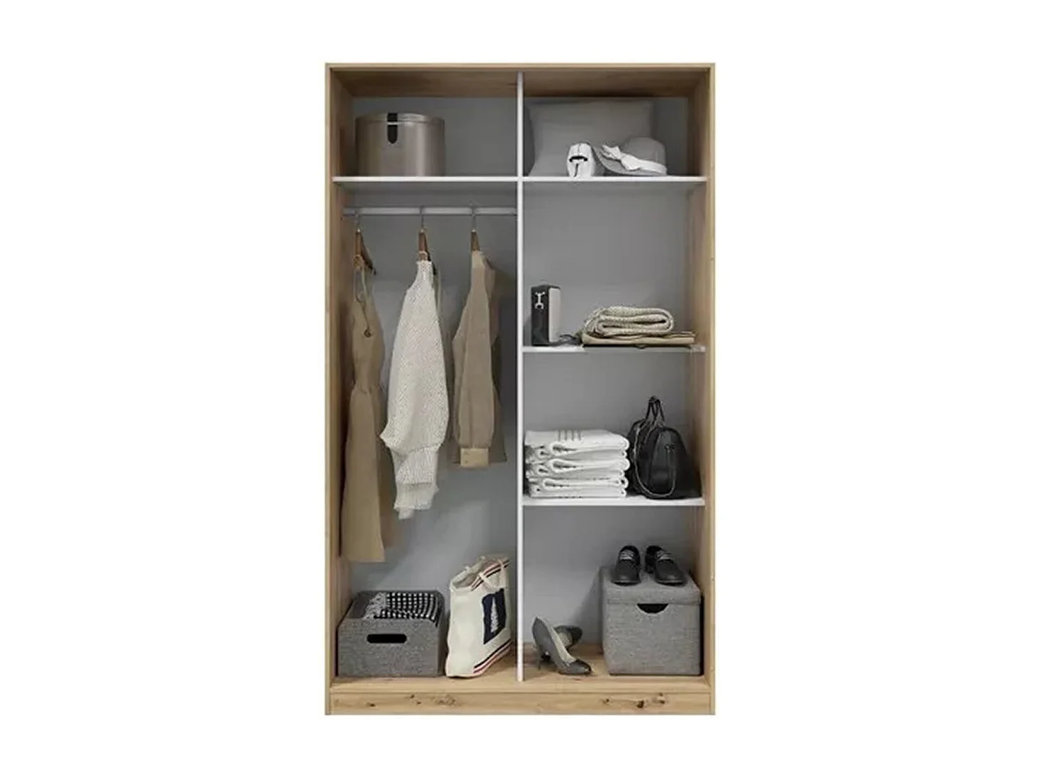 Armoire, placard avec 2 portes coulissantes coloris chêne nordique, blanc artic - longueur 120 x hauteur 200 x profondeur 50 cm