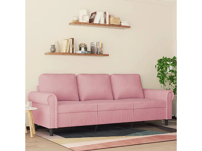 Sofá de 3 plazas terciopelo rosa 180 cm