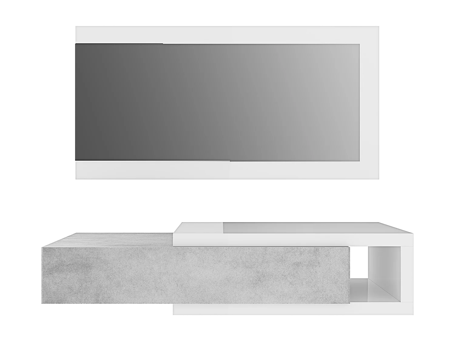 Mobile Maiorca Mobiletto da Ingresso Sospeso con Cassetto Mensola e Specchio Arredo Arredamento Sala 95 x 25 x 26 cm Colore Bianco Lucido e Grigio Cemento