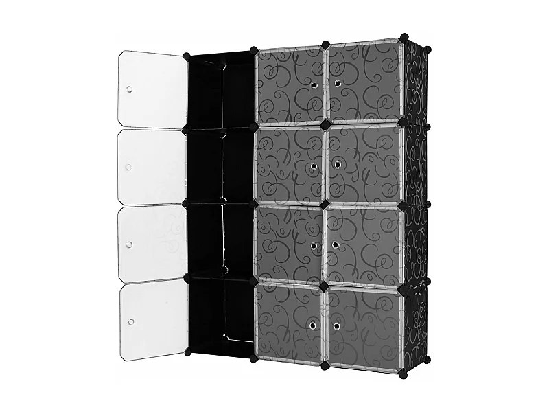 Armadio Armadietto Mobiletto Modulare Quadrato Nero con 12 Scomparti Per Ufficio Casa Componibile Modulabile