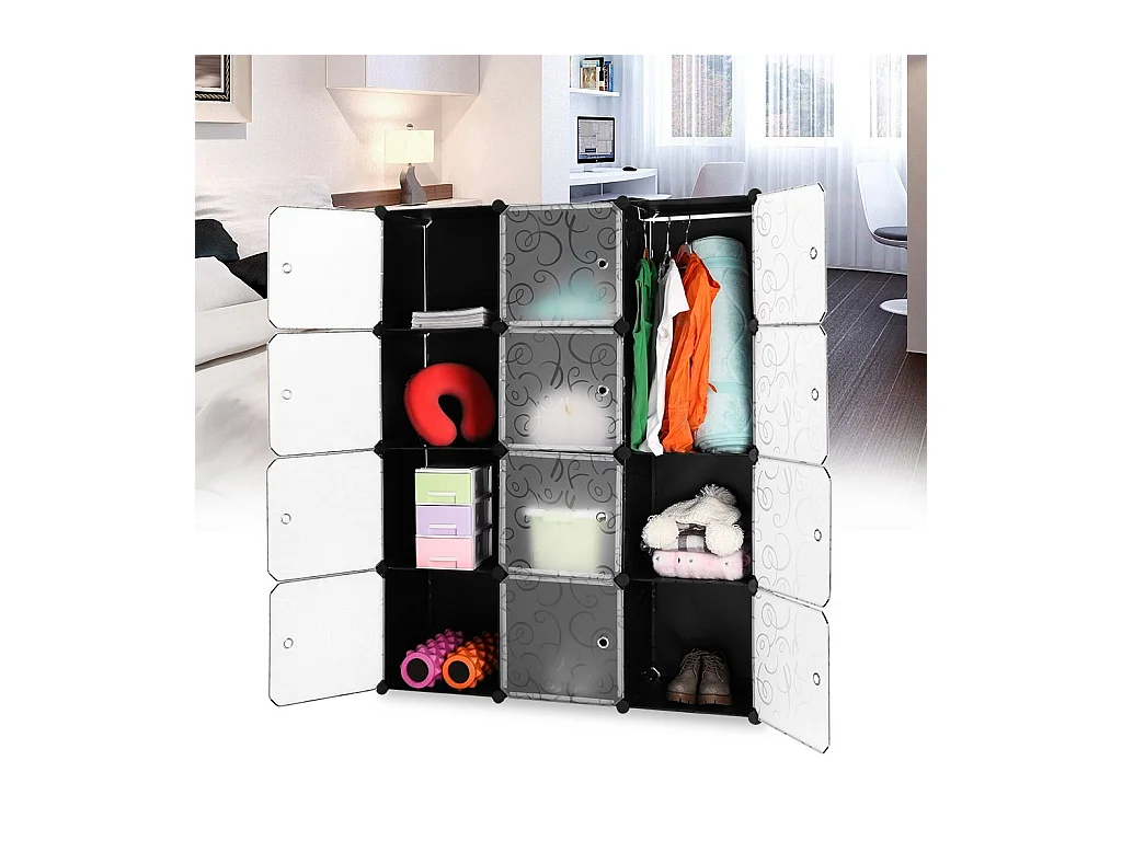 Armadio Armadietto Mobiletto Modulare Quadrato Nero con 12 Scomparti Per Ufficio Casa Componibile Modulabile