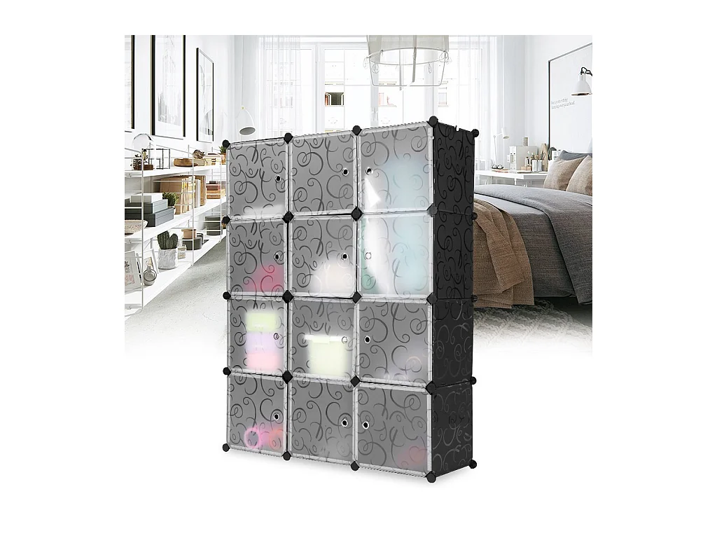 Armadio Armadietto Mobiletto Modulare Quadrato Nero con 12 Scomparti Per Ufficio Casa Componibile Modulabile