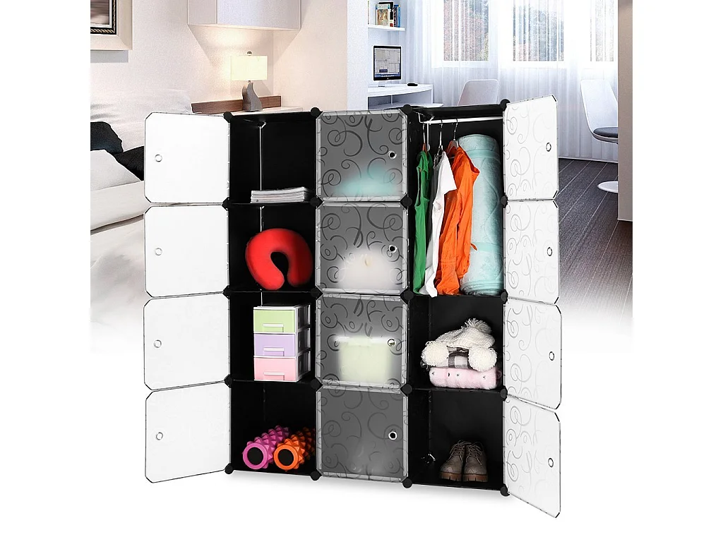 Armadio Armadietto Mobiletto Modulare Quadrato Nero con 12 Scomparti Per Ufficio Casa Componibile Modulabile