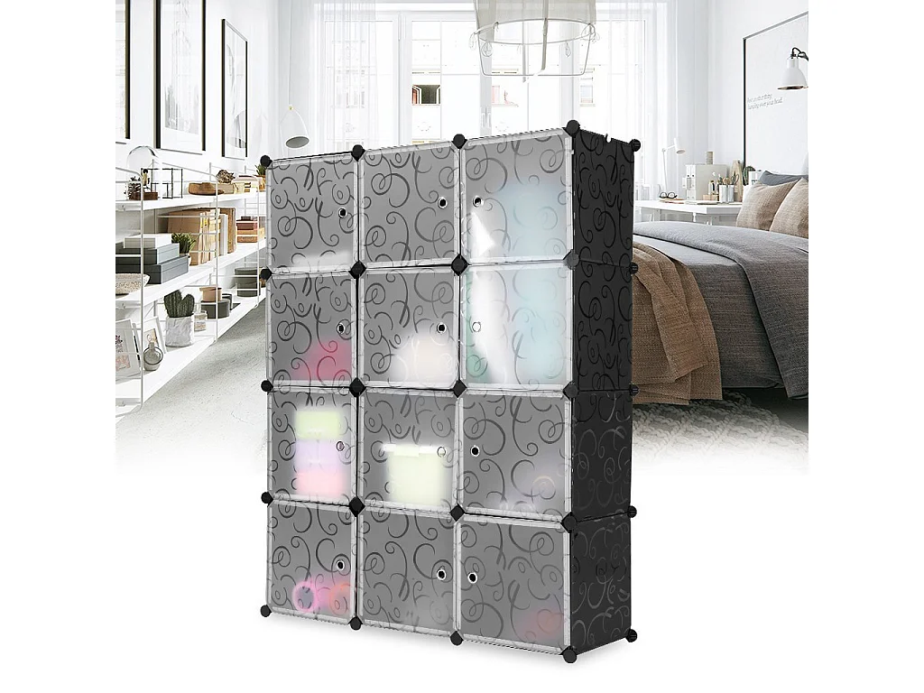 Armadio Armadietto Mobiletto Modulare Quadrato Nero con 12 Scomparti Per Ufficio Casa Componibile Modulabile