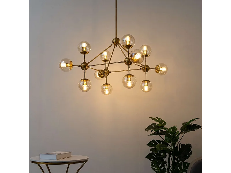 Grande suspension dorée à 12 sphères - Carolyn