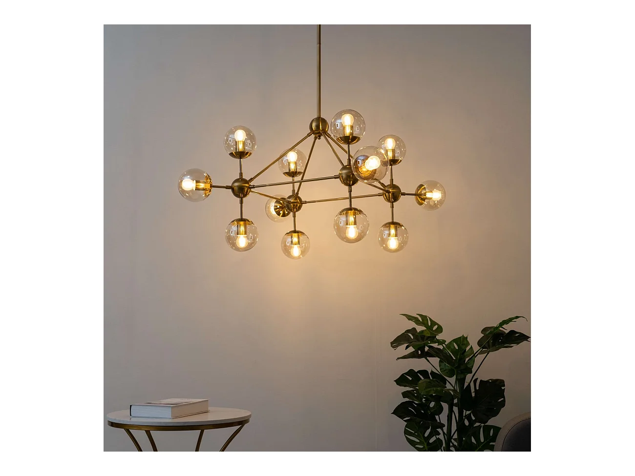 Grande suspension dorée à 12 sphères - Carolyn