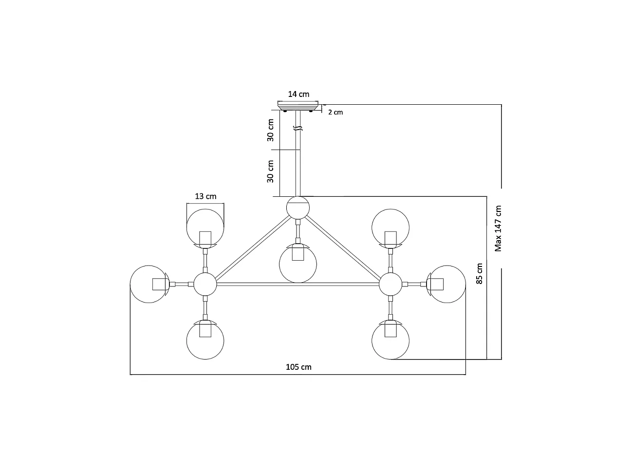 Grande suspension dorée à 12 sphères - Carolyn