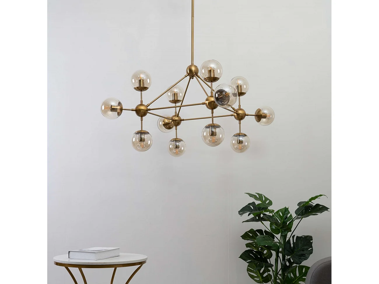 Grande suspension dorée à 12 sphères - Carolyn