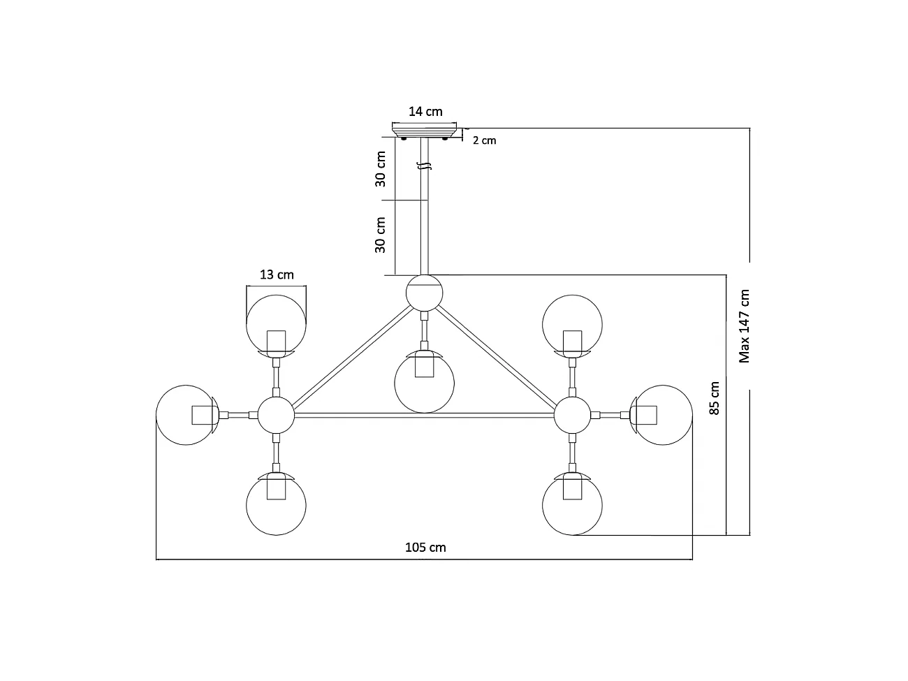 Grande suspension dorée à 12 sphères - Carolyn