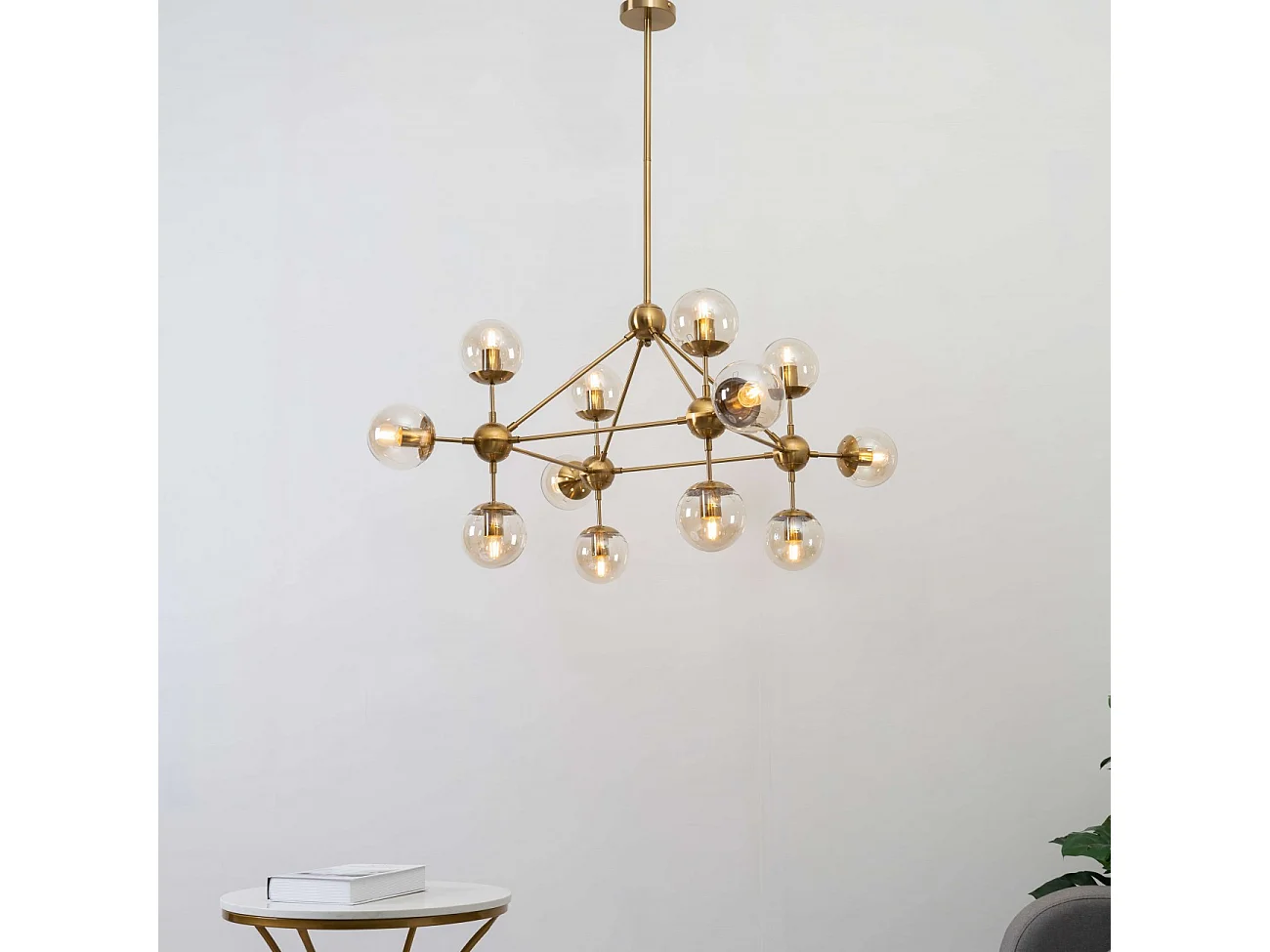 Grande suspension dorée à 12 sphères - Carolyn