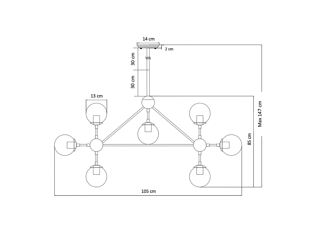 Grande suspension dorée à 12 sphères - Carolyn