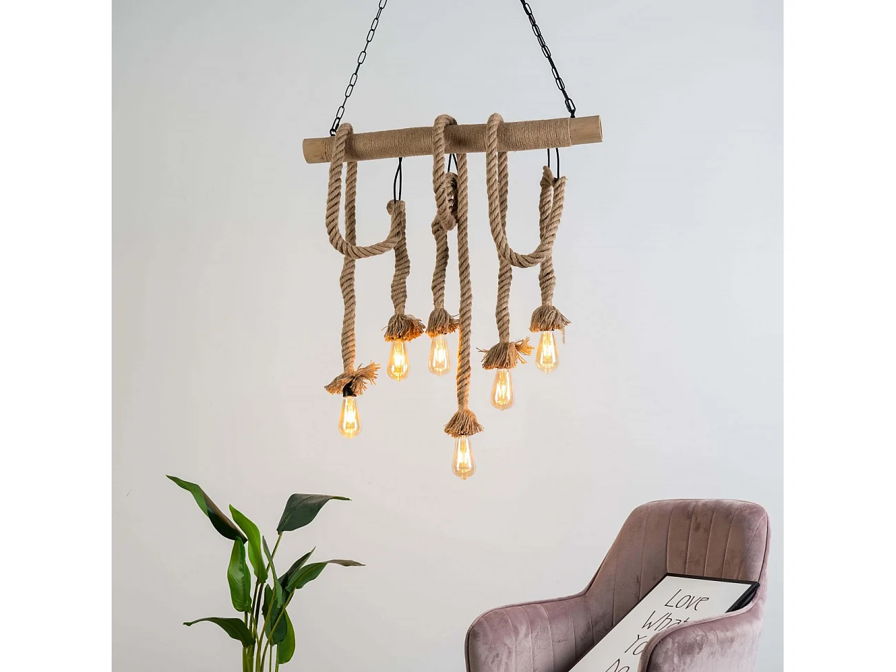 Suspension vintage bambou et 6 cordes  - Zephyr