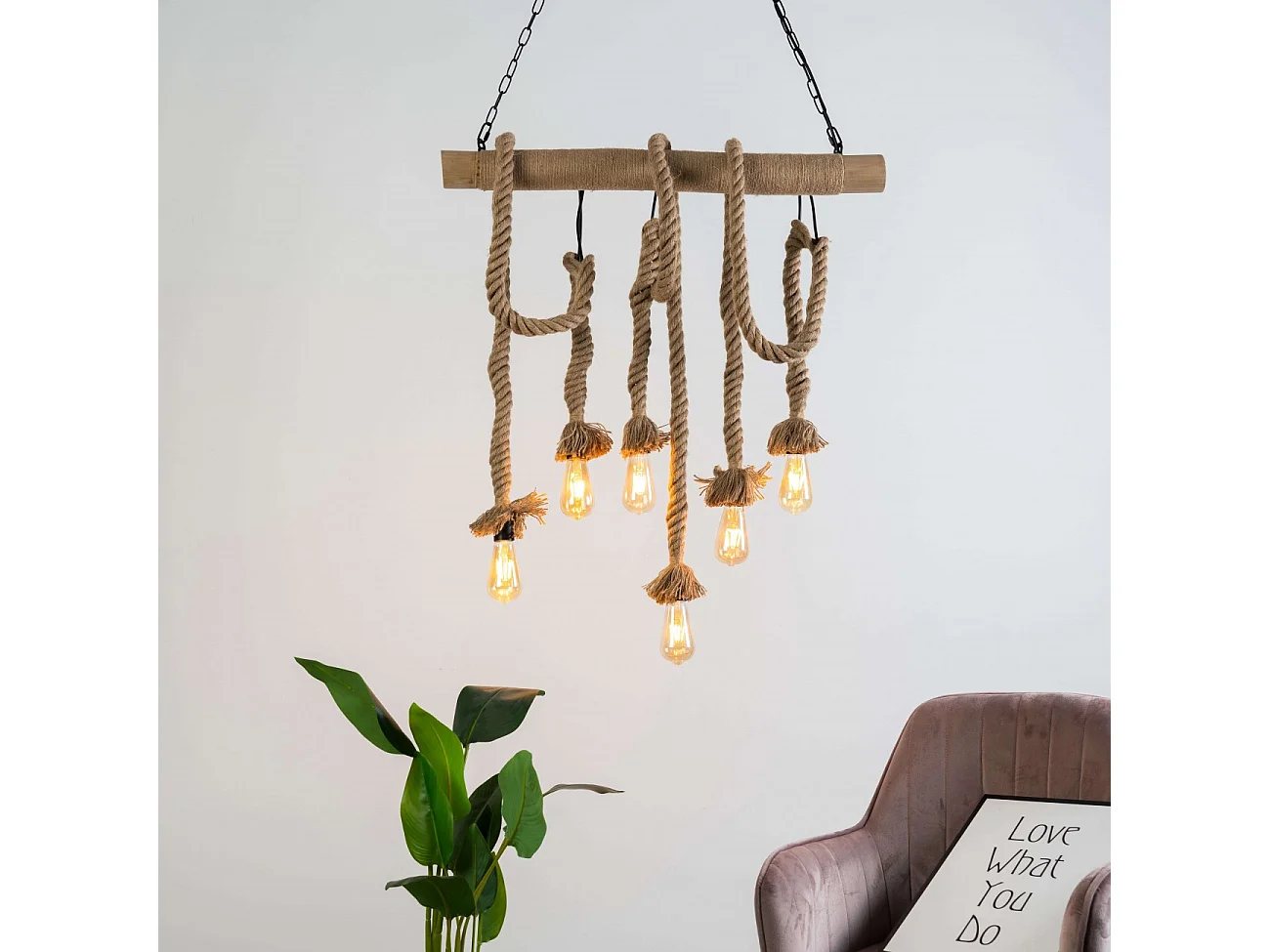 Suspension vintage bambou et 6 cordes  - Zephyr