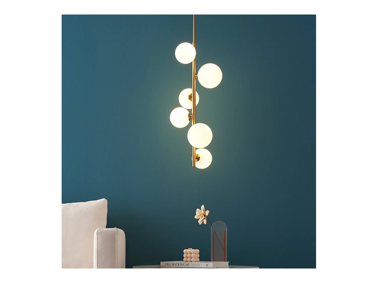 Suspension verticale métal doré verre blanc - Marbella