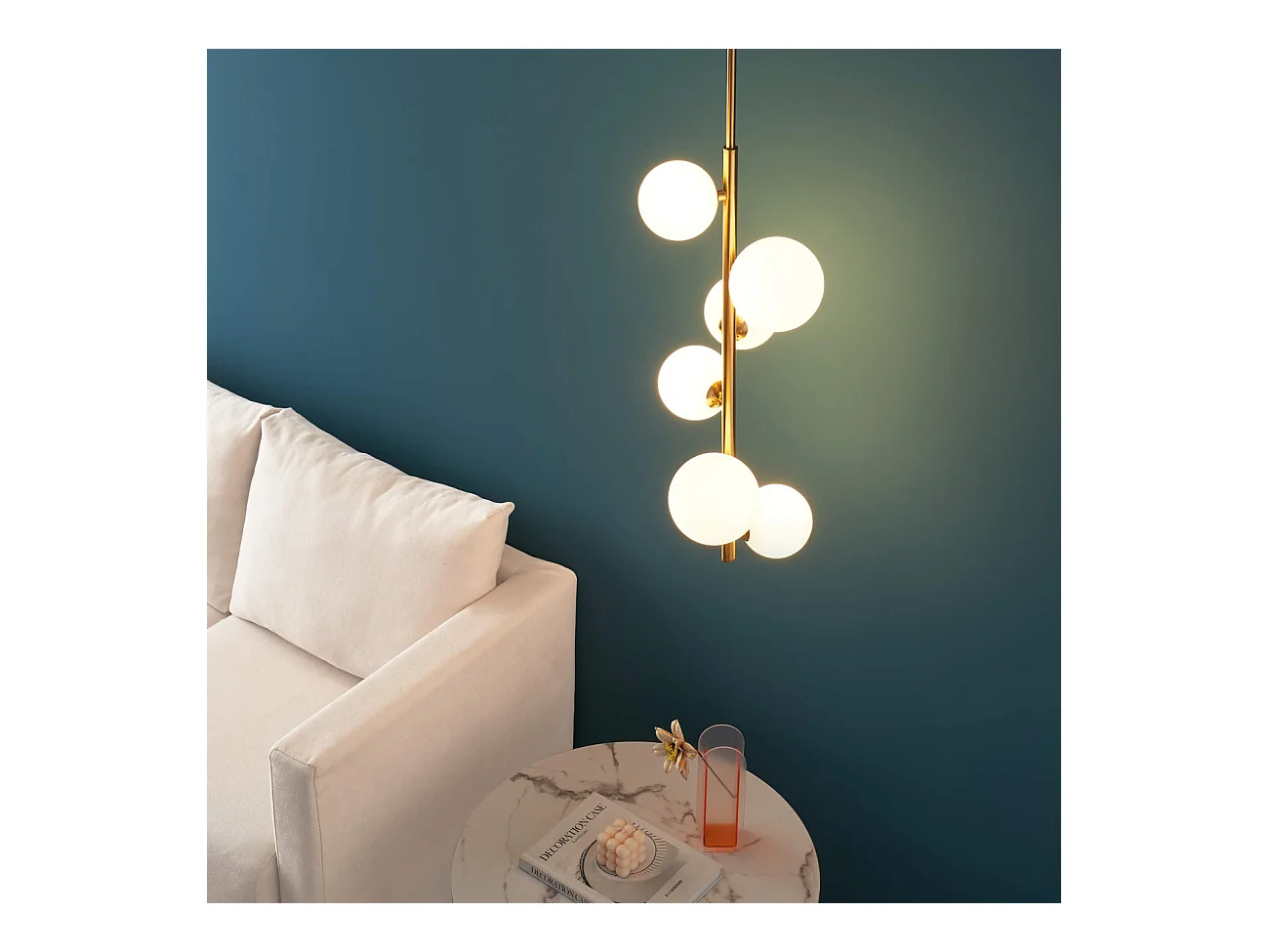 Suspension verticale métal doré verre blanc - Marbella