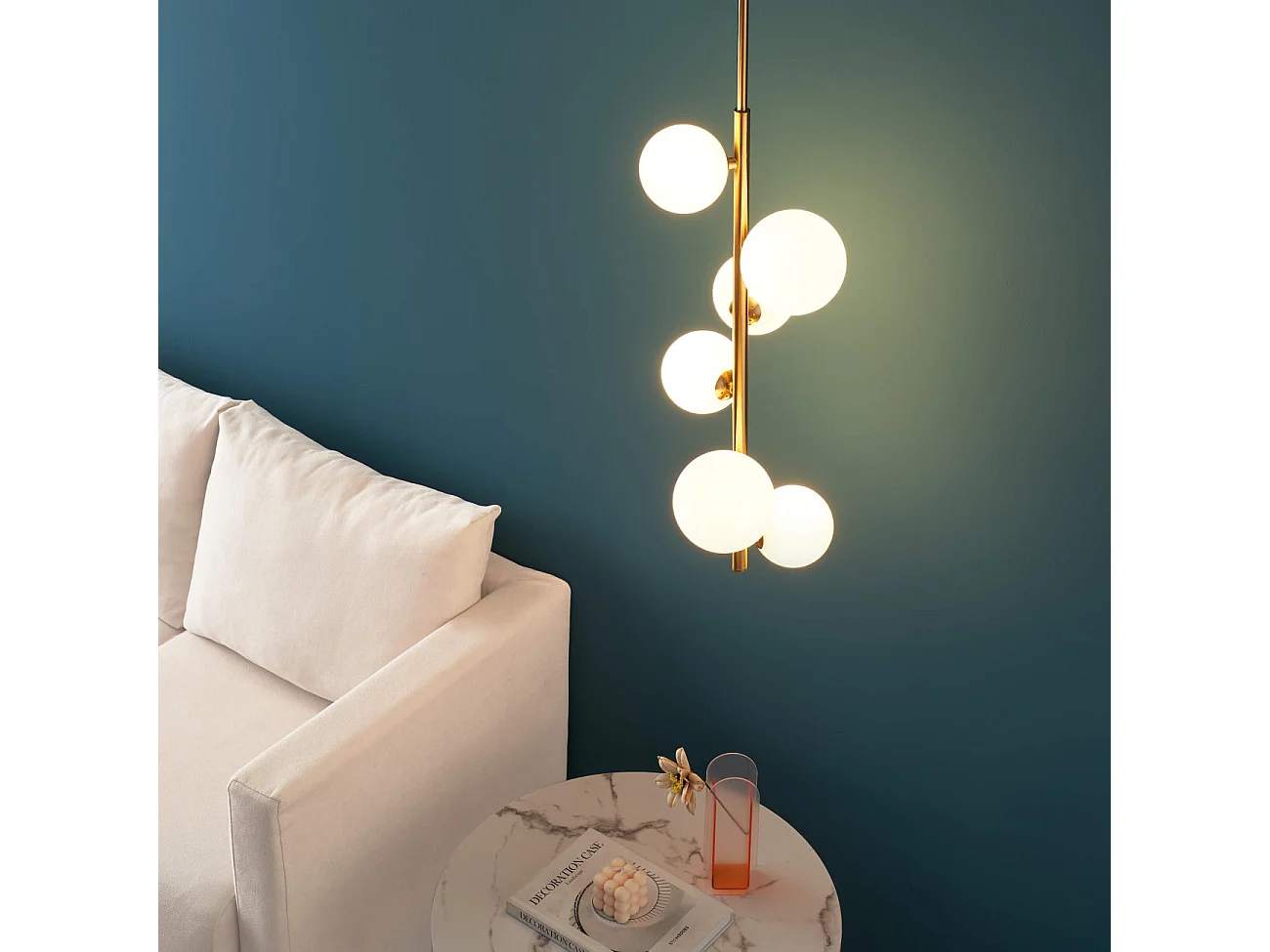 Suspension verticale métal doré verre blanc - Marbella