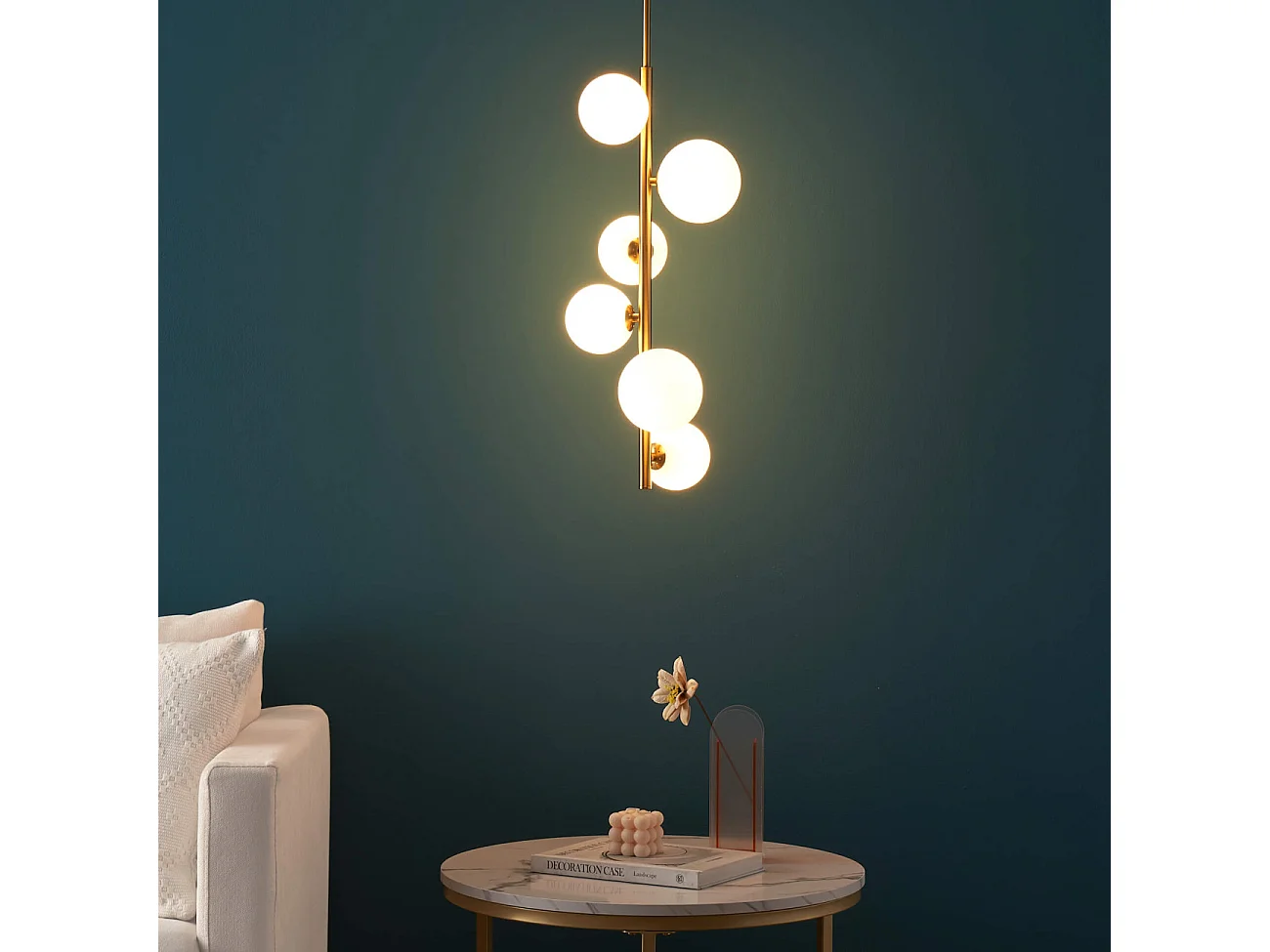 Suspension verticale métal doré verre blanc - Marbella