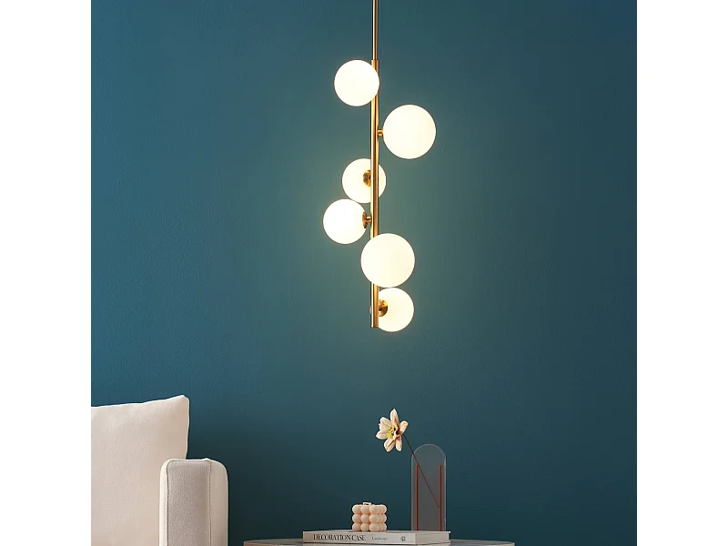 Suspension verticale métal doré verre blanc - Marbella