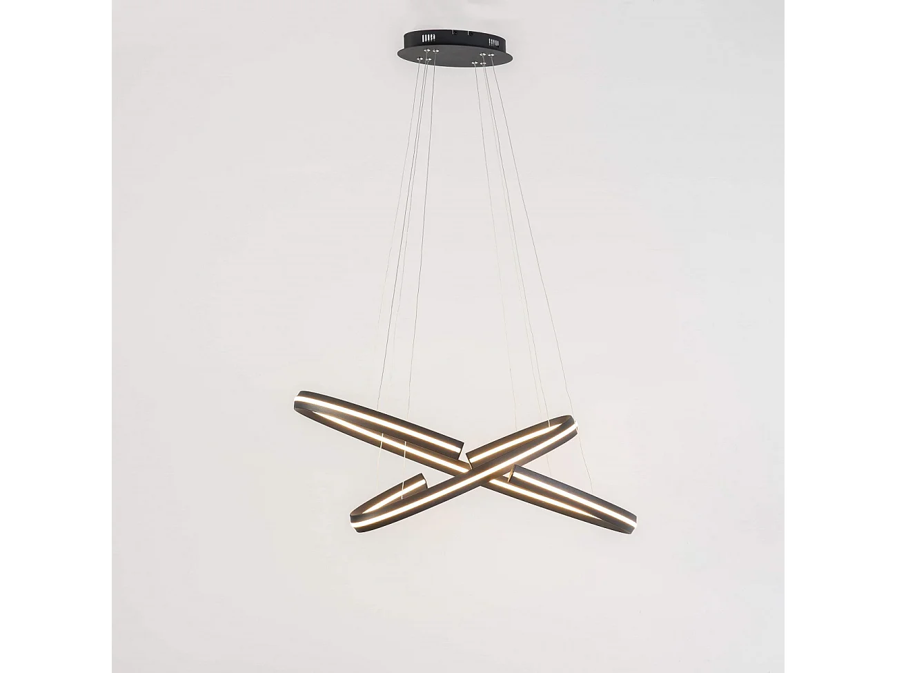 Grande suspension 80 cm design anneaux noirs LED - Ludiane