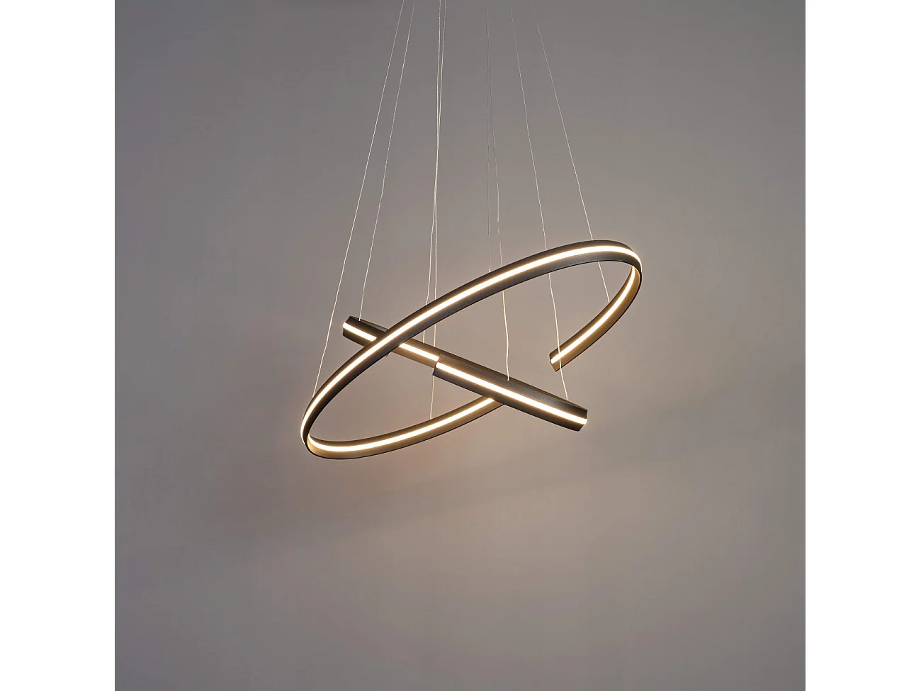 Grande suspension 80 cm design anneaux noirs LED - Ludiane