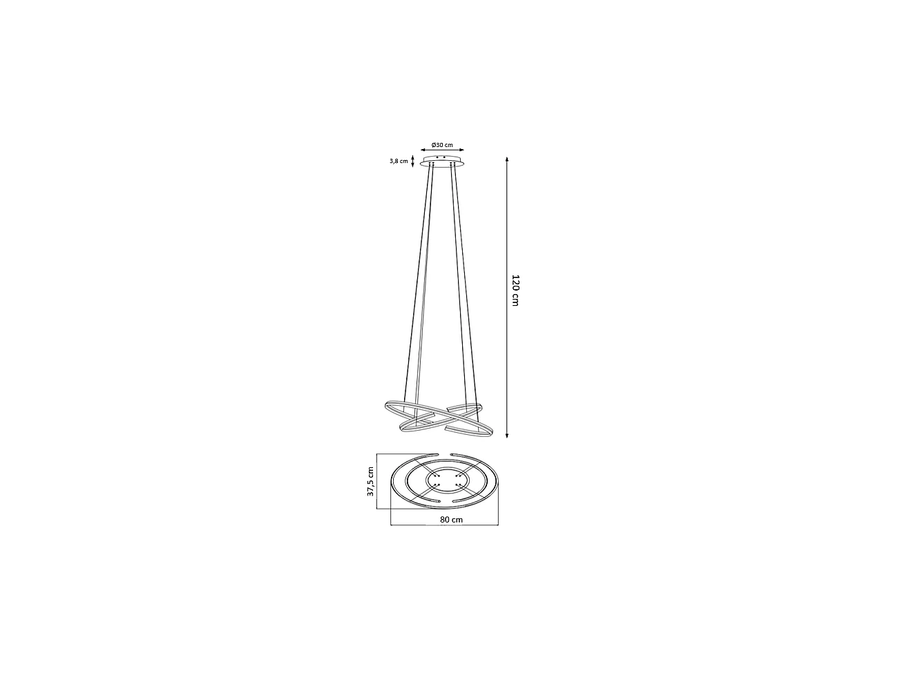 Grande suspension 80 cm design anneaux noirs LED - Ludiane