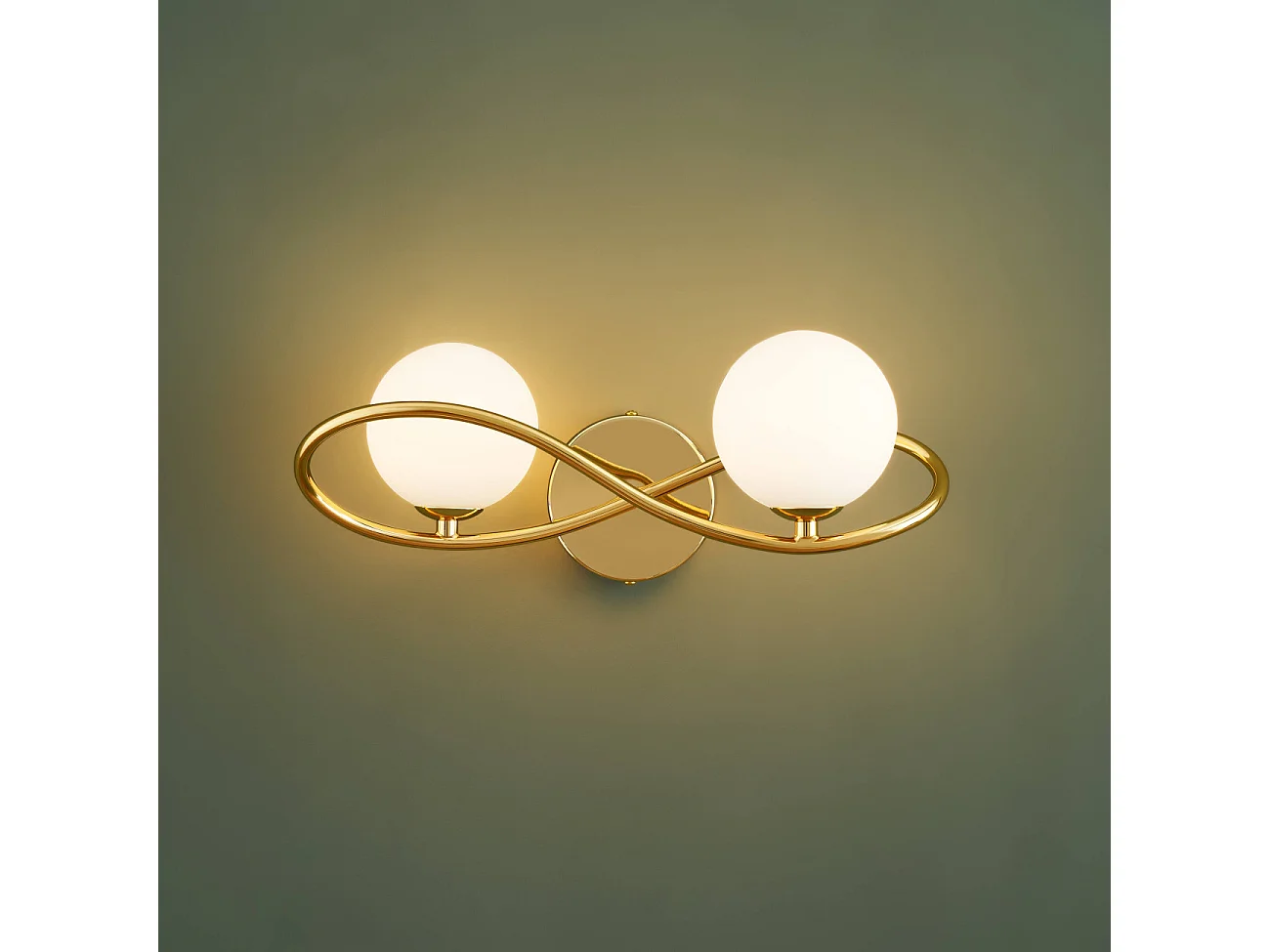 Applique murale dorée design double verre blanc - Novale