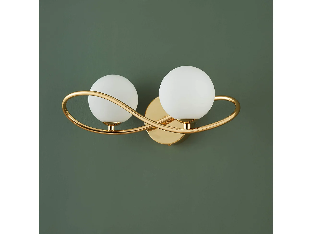 Applique murale dorée design double verre blanc - Novale