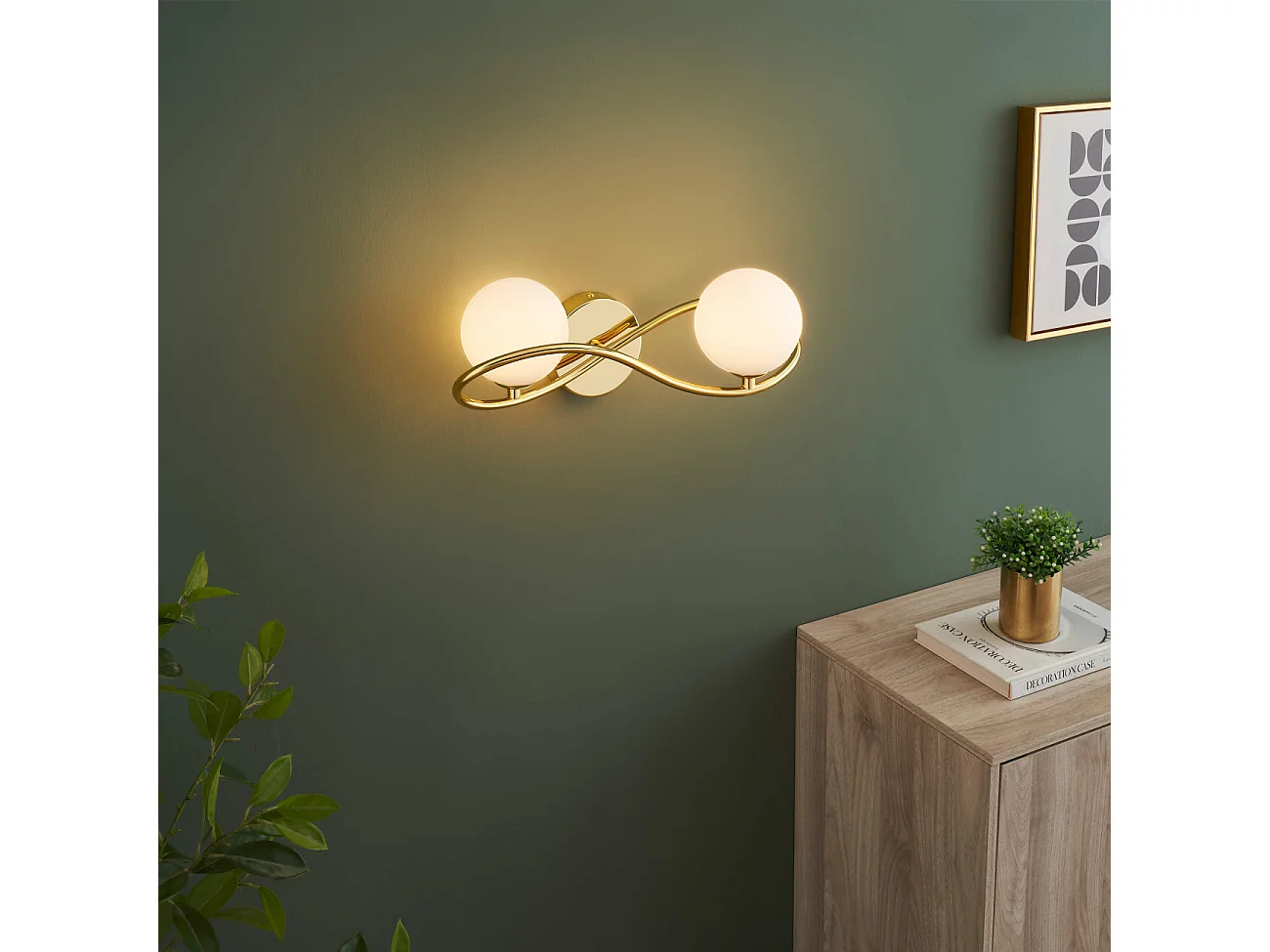 Applique murale dorée design double verre blanc - Novale